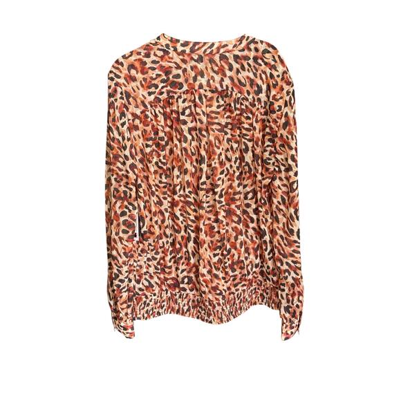 Liverpool Los Angeles‎ Watercolor Animal Print Blouse Smocked Hem Sz Medium NWT - Picture 4 of 10